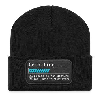 Funny Programmer T-Shirt - Compiling Please - Recycled Patch Beanie - black - Front