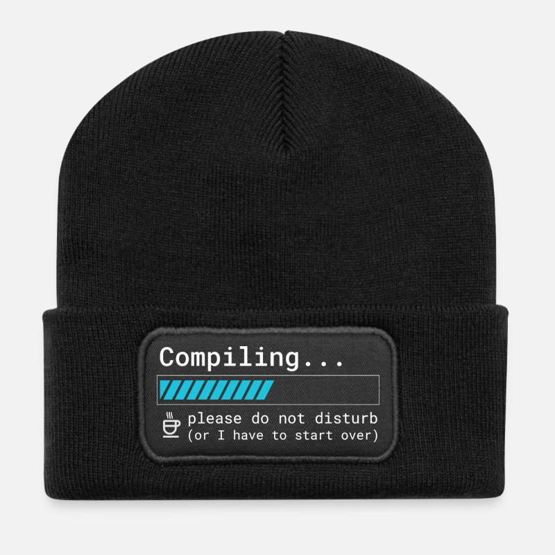 Lustiges Programmierer T-Shirt - Compiling Please  - Recycelte Patch Beanie - Schwarz