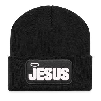 Jesus Schriftzug mit Heiligenschein - Recycelte Patch Beanie - Schwarz - Vorne