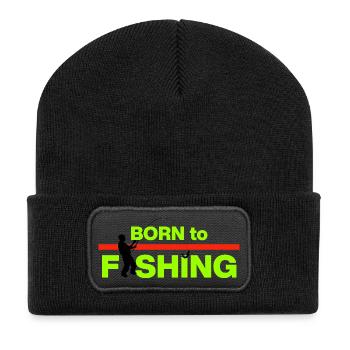 BORN TO FISH! ANGELN IST PASSION, RUHE, HOBBY - Recycelte Patch Beanie - Schwarz - Vorne