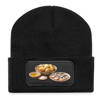 Ofenkartoffeln mit Olija und Selödka - Recycelte Patch Beanie - Schwarz - Vorne