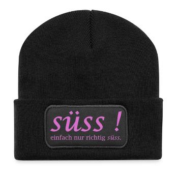 Süss! einfach nur richtig süss Schriftzug - Recycelte Patch Beanie - Schwarz - Vorne