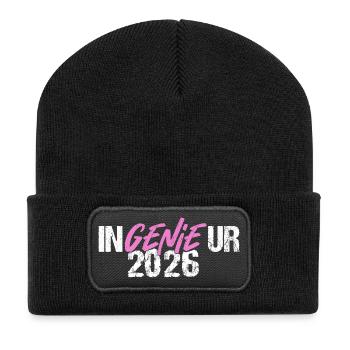 Ingenieur Genie Ingenieurabschluss Sponsion 2026 - Recycelte Patch Beanie - Schwarz - Vorne