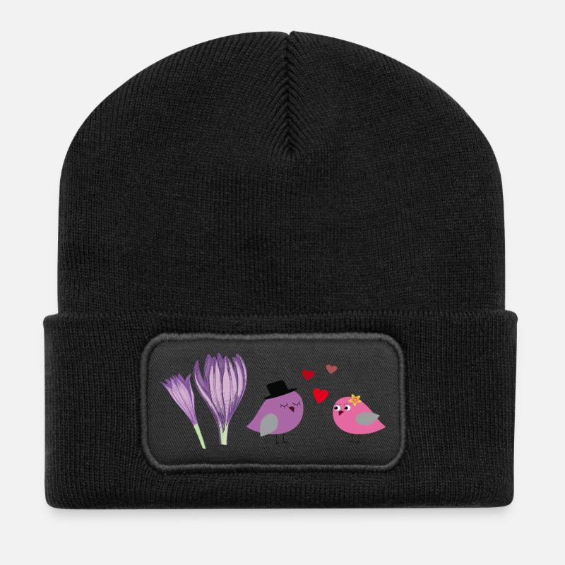 verliebte Vögel - Recycelte Patch Beanie - Schwarz