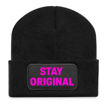 Stay Original Neon Pink Typo - Recycled Patch Beanie - black - Front