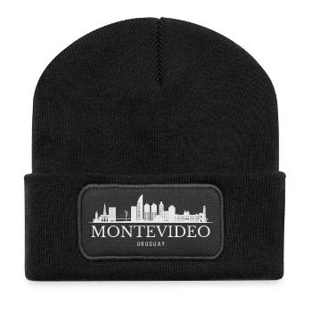 Montevideo Skyline, Montevideo Uruguay - Recycled Patch Beanie - black - Front