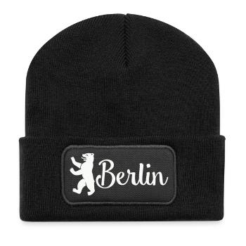 Berlin Bär Logo Schriftzug - Recycelte Patch Beanie - Schwarz - Vorne