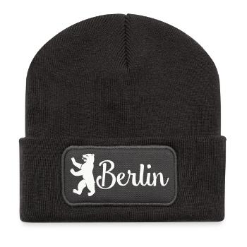 Berlin Bär Logo Schriftzug - Recycelte Patch Beanie - Dunkelgrau - Vorne