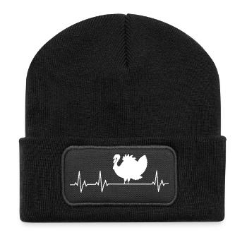 Truthahn - Pute - Erntedankfest - Recycelte Patch Beanie - Schwarz - Vorne