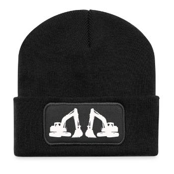 Silhouette de double excavatrice - Beanie recyclé à patch - noir - Devant