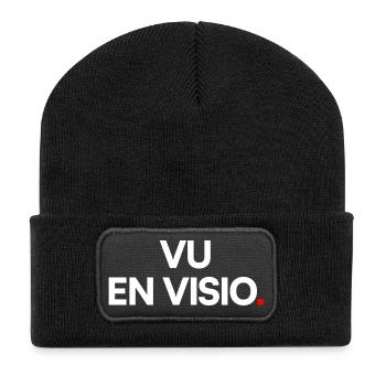 Seen by video. Minimalist telecommuting humor - Recycled Patch Beanie - black - Front