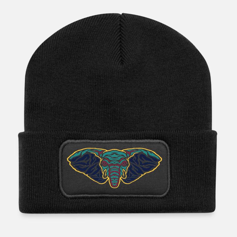 Psychedelischer Elefantenkopf - Recycelte Patch Beanie - Schwarz