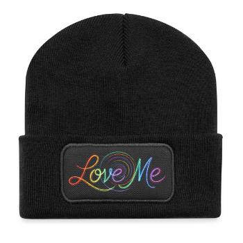 Love Me Say Colorful Text Drawing Art Print - Recycled Patch Beanie - black - Front