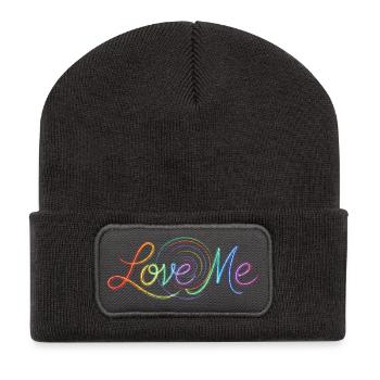 Love Me Say Colorful Text Drawing Art Print - Recycled Patch Beanie - dark grey - Front