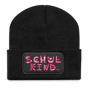 Schulkind mit Herzchen  - Recycelte Patch Beanie - Schwarz - Vorne