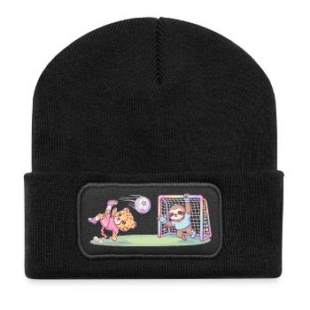 Funny Cheetah and Sloth Playing Football Kids - Recycled Patch Beanie - black - Front