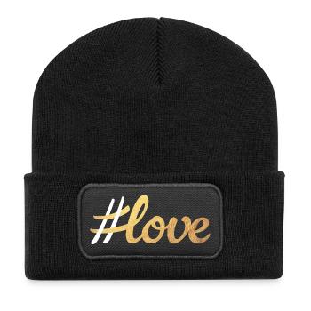 Hashtag Love Love Gold Handwriting Wedding Couples - Recycled Patch Beanie - black - Front