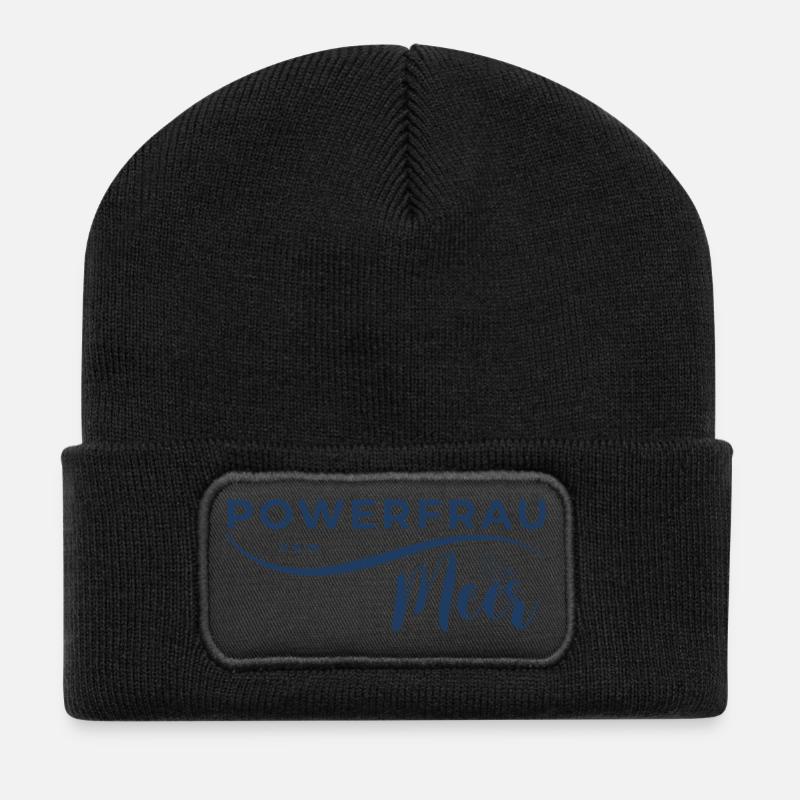 Powerfrau_vom_Meer_blau - Recycelte Patch Beanie - Schwarz