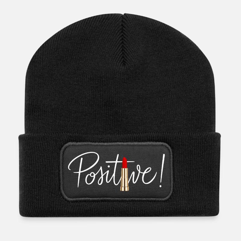 Positives Lippenstift-minimalistisches Schic-Design - Recycelte Patch Beanie - Schwarz