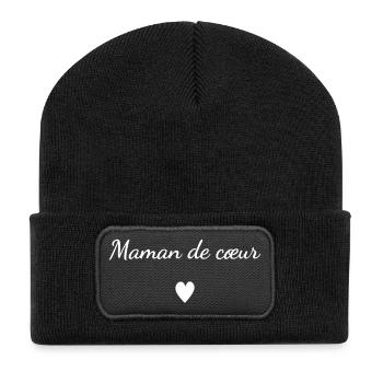 Maman de Coeur - Beanie recyclé à patch - noir - Devant