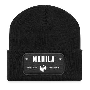Manila Philippines Coordinates Planet Earth White - Recycled Patch Beanie - black - Front