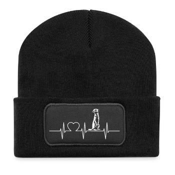 Meerkat Erdmännchen - Recycelte Patch Beanie - Schwarz - Vorne