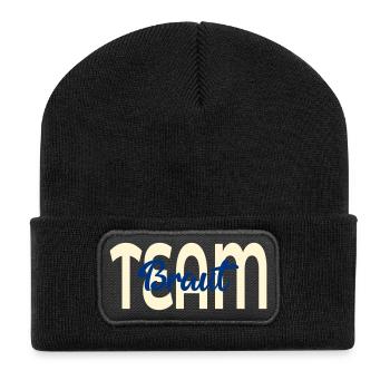 Team Braut Hochzeit - Recycelte Patch Beanie - Schwarz - Vorne