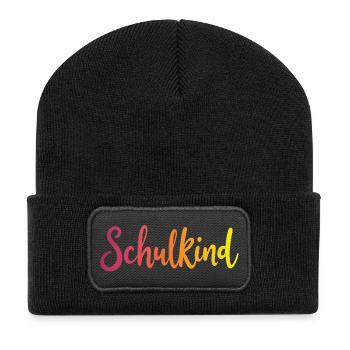 Schulkind Farbverlauf Rot-Gelb - Gradient Script - Recycelte Patch Beanie - Schwarz - Vorne