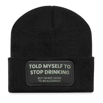 Stoppe Trinken – Hörst du zu - Recycelte Patch Beanie - Schwarz - Vorne