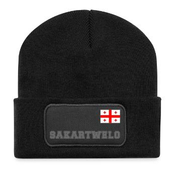 Georgien_SAKARTWELO_mit_Flagge_auf_Brust_Sport_ - Recycelte Patch Beanie - Schwarz - Vorne