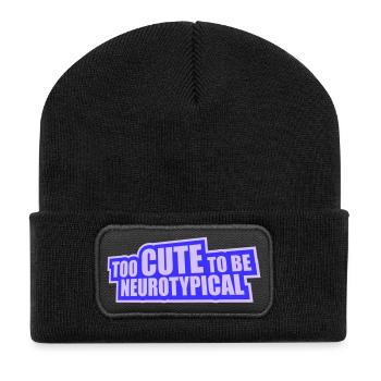 Too Cute To Be Neurotypical Lustig Autismus Logo - Recycelte Patch Beanie - Schwarz - Vorne