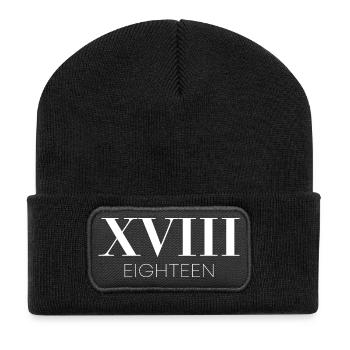 18th Birthday Eighteen Gift - Recycled Patch Beanie - black - Front