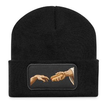 Hotdog Die Kreation Lustiger Hotdog - Recycelte Patch Beanie - Schwarz - Vorne