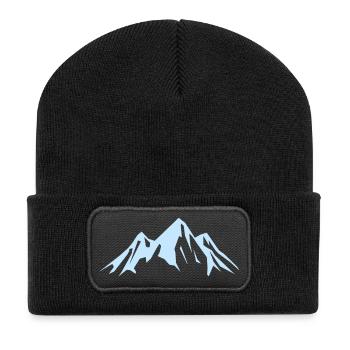 Mountain silhouette in sky blue - Recycled Patch Beanie - black - Front