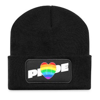 Pride Herz - Regenbogen Design - Recycelte Patch Beanie - Schwarz - Vorne