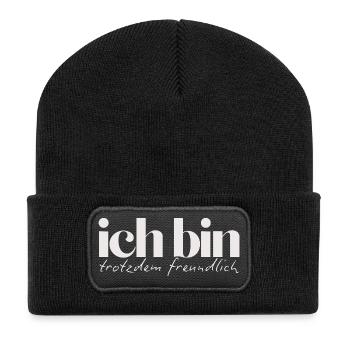 Ich bin trotzdem freundlich Humorvolles Statement - Recycelte Patch Beanie - Schwarz - Vorne
