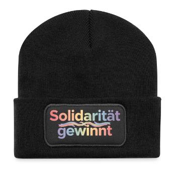 Solidarität Gewinnt Pastel Hoodie Demonstration - Recycelte Patch Beanie - Schwarz - Vorne