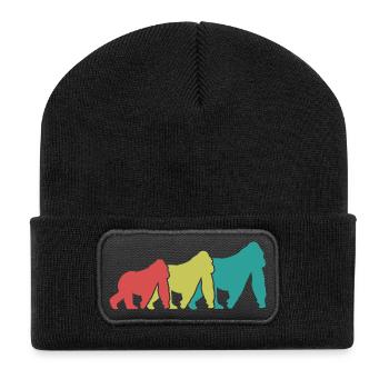 Three Monkeys Silhouettes Retro - Recycled Patch Beanie - black - Front