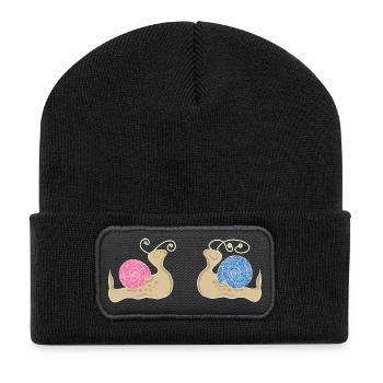 Männchenschnecke Mädchen Schnecke fossil - Recycelte Patch Beanie - Schwarz - Vorne