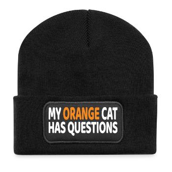 Meine orangefarbene Katze hat Fragen, lustiges Katzenliebhaber-Geschenk - Recycelte Patch Beanie - Schwarz - Vorne