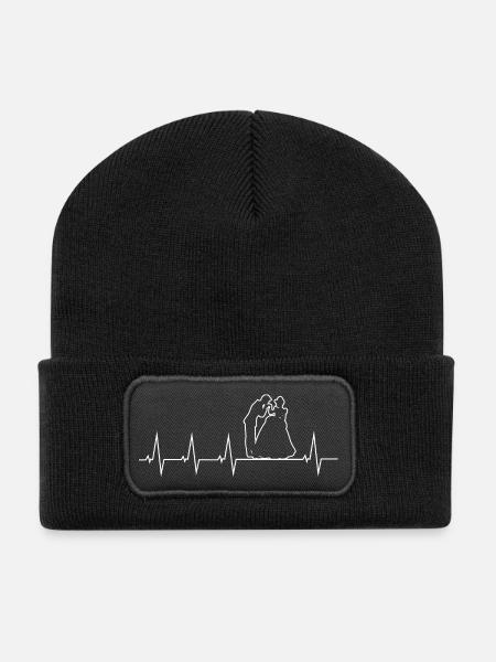 Hochzeit - Brautpaar - Heartbeat - Recycelte Patch Beanie - Schwarz