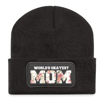 World's Okayest Mom - Recycelte Patch Beanie - Dunkelgrau - Vorne