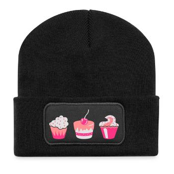 Drei Muffins - Recycelte Patch Beanie - Schwarz - Vorne