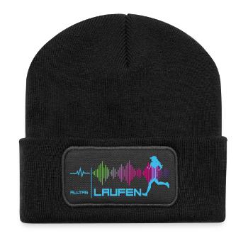 Läuferin - Alltags-Puls - good vibes (blau) - Recycelte Patch Beanie - Schwarz - Vorne