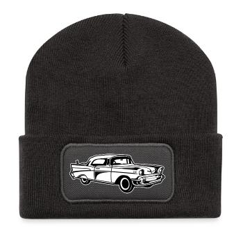 Chevy Bel Air / Oldtimer 01_schwarz weiß - Recycelte Patch Beanie - Dunkelgrau - Vorne