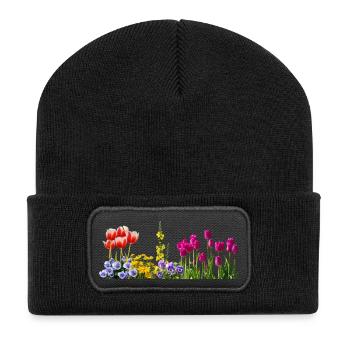 pansy pansy flowers flowers tulips tulip - Recycled Patch Beanie - black - Front