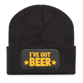Ich habe Bier bekommen! mit Sternen - Recycelte Patch Beanie - Dunkelgrau - Vorne