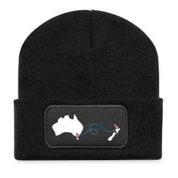 Von Australien nach Neuseeland reisen - Recycelte Patch Beanie - Schwarz - Vorne