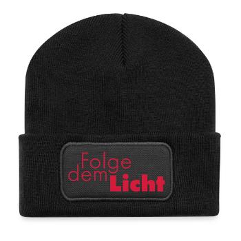 Folge dem Licht - Recycelte Patch Beanie - Schwarz - Vorne