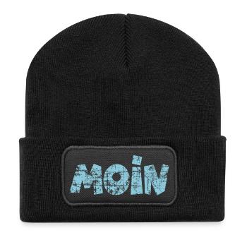 Moin (Vintage Hellblau) Norddeutscher Gruß - Recycelte Patch Beanie - Schwarz - Vorne